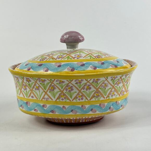 Vintage MacKenzie-Childs Summer Frock Chowder Bowl With Lid 7"x5"x5" Terracotta - Picture 1 of 12